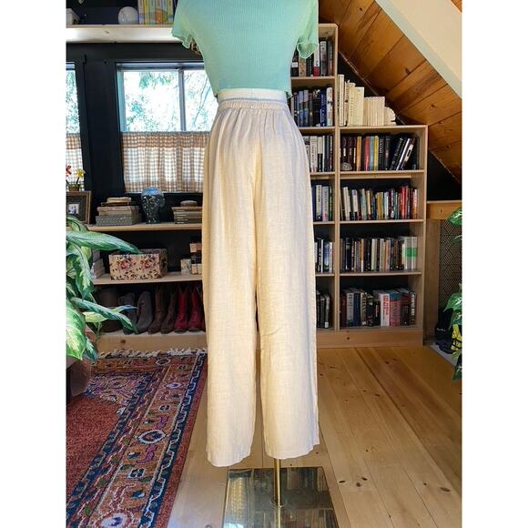Linen Pants Cream Oat Tie Waist - Picture 3 of 10